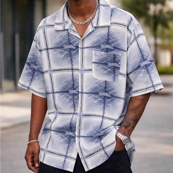 Southpole Other - Southpole Vintage Y2K‎ Graphic Print Shirt XXL Blue White Plaid Streetwear 90's